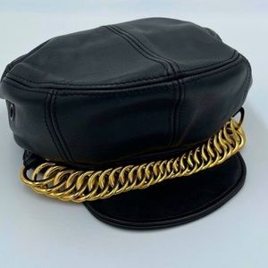 Balenciaga leather Vintage RARE Chain Link Military driving Cap Biker Hat